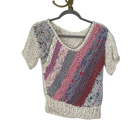 The Added Touch Striped Woven Cropped Sweater Short Sleeve Shirt Y2K Size Small - Picture 1 of 6